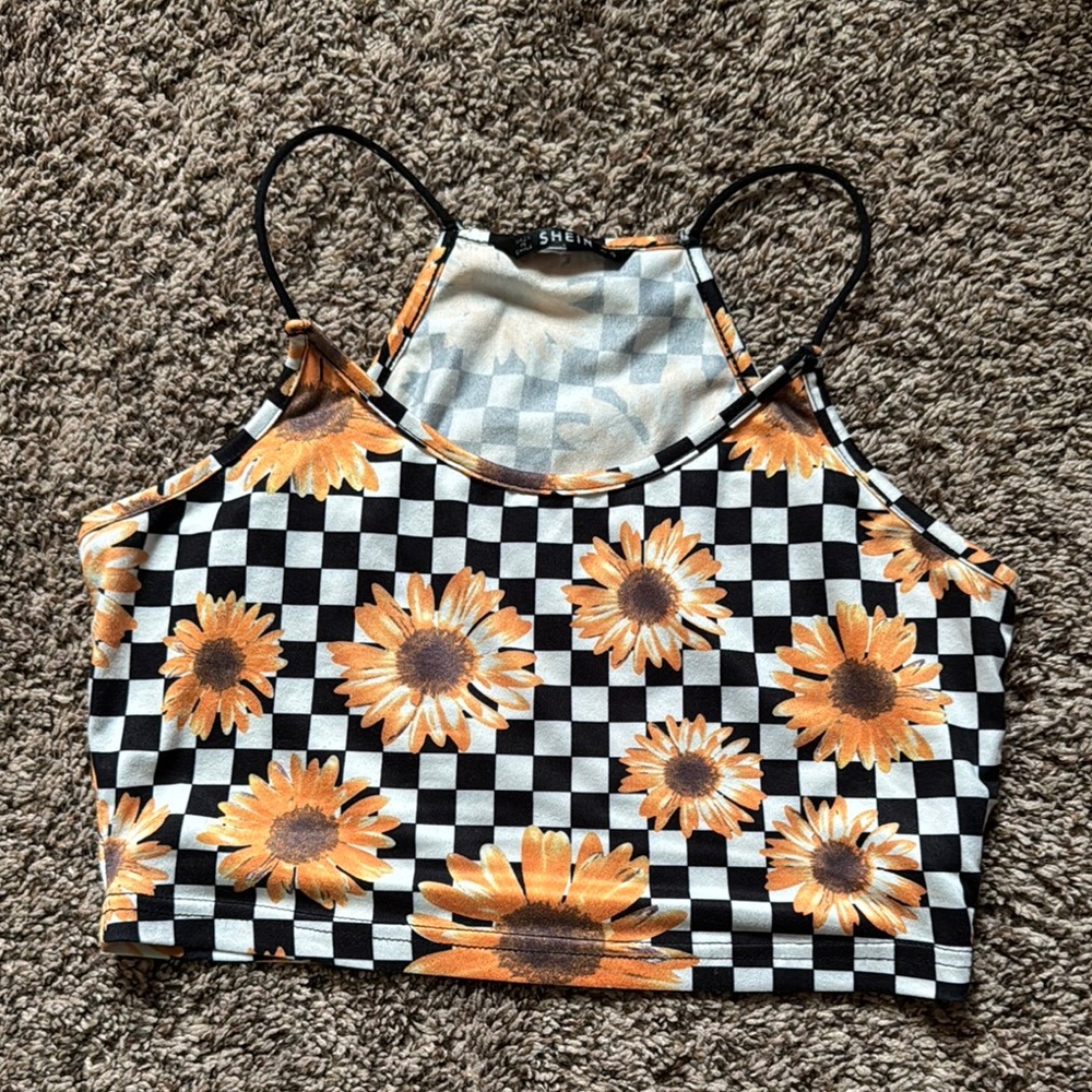 SHEIN Checkered & Sunflower Tank Top